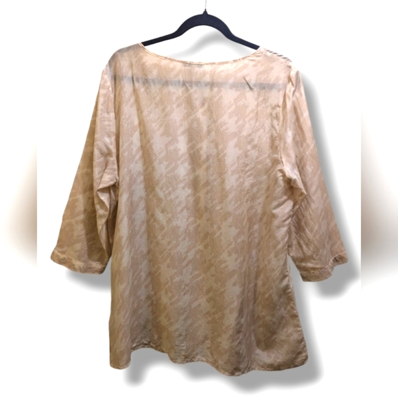 GAP Cotton Silk Cream Beige Tunic Button Front 3/4 Sleeve Brush Stroke Print- XL - Picture 2 of 11
